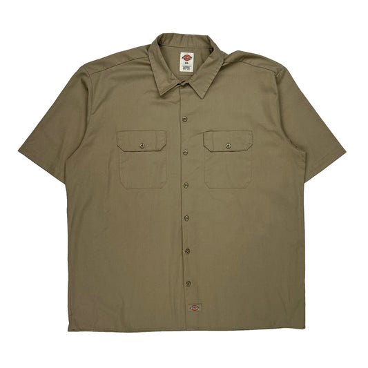 Vintage Dickies Short Sleeve Shirt - XL Khaki Polyester Blend