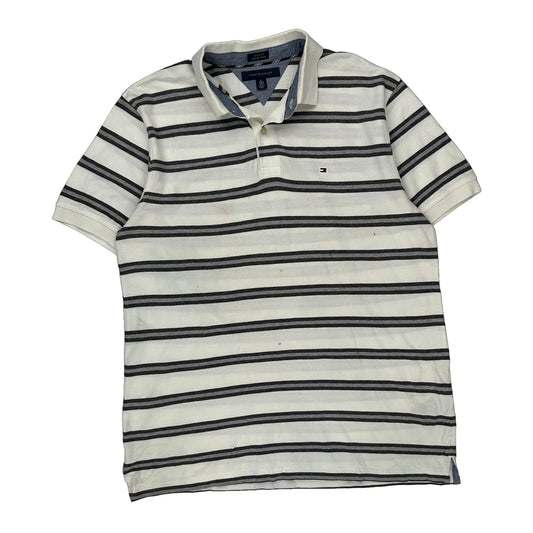 Tommy Hilfiger Striped Polo Shirt - XL Grey Cotton