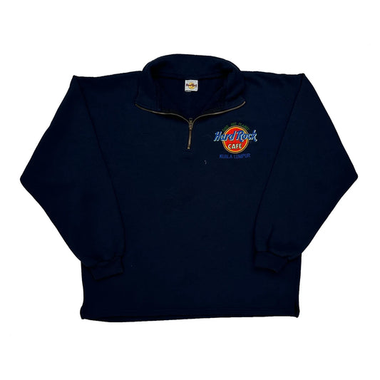 Vintage Kuala Lumpur Hard Rock Cafe 1/4 Zip - Large Navy Cotton