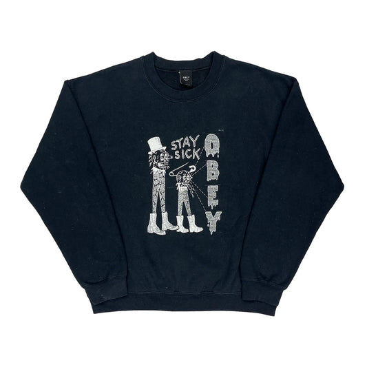 Stay Sick Obey Graphic Sweatshirt - Large Black Cotton Blend