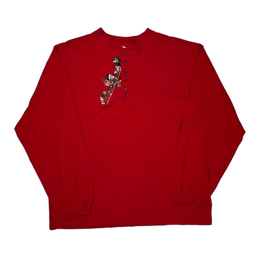 Mickey Mouse Characters Mickey Inc Long Sleeve T-Shirt - XL Red Cotton