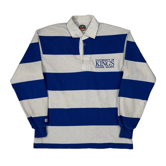Vintage University Of King'S College - Halifax Barbarian Striped Rugby Shirt - Medium Blue Cotton