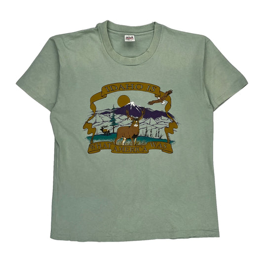 Single Stitch Anvil Graphic T-Shirt - XL Green Cotton
