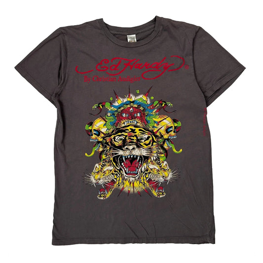 Ed Hardy Tiger Graphic T-Shirt - Medium Grey Cotton