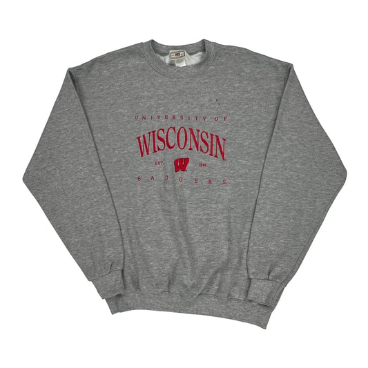 Made In USA Wisconsin Badgers Lee College Sweatshirt - Large Grey Cotton