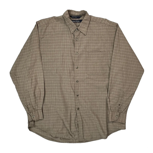 Nautica Checked Shirt - Large Beige Cotton