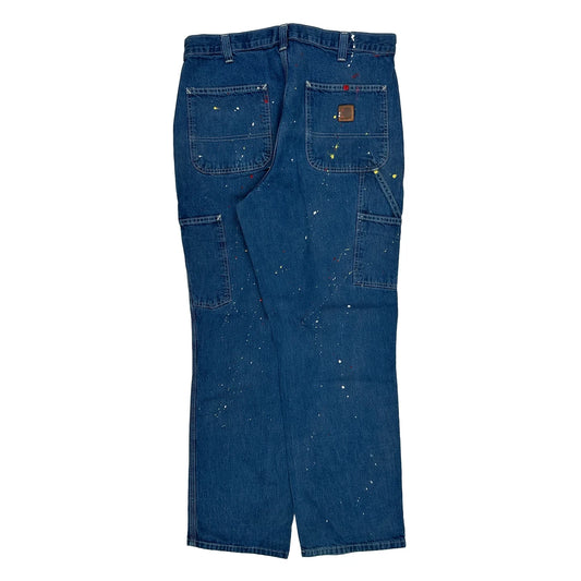Painted Carhartt Carpenter Jeans - 34W 30L Blue Cotton