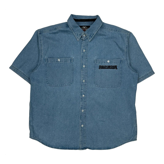 Vintage Harley Davidson Denim Shirt - XL Blue Cotton