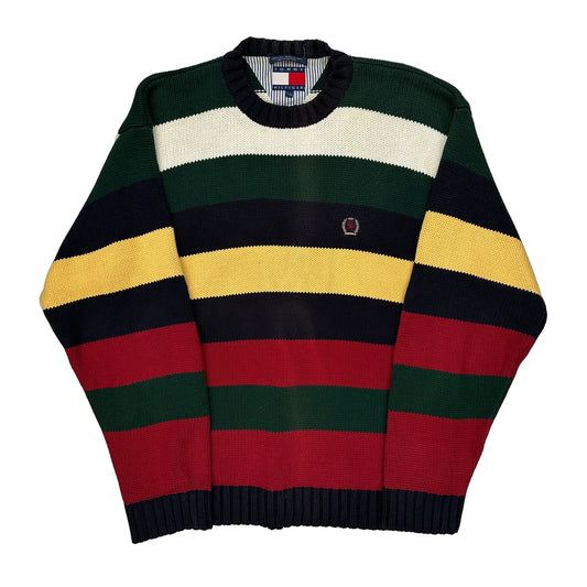 Tommy Hilfiger Striped Jumper - Large Multicoloured Cotton