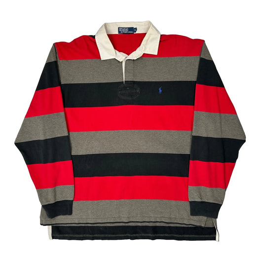 Vintage Polo By Ralph Lauren Striped Rugby Shirt - XL Red Cotton
