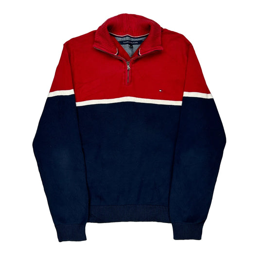 Tommy Hilfiger Striped 1/4 Zip - Large Navy Cotton