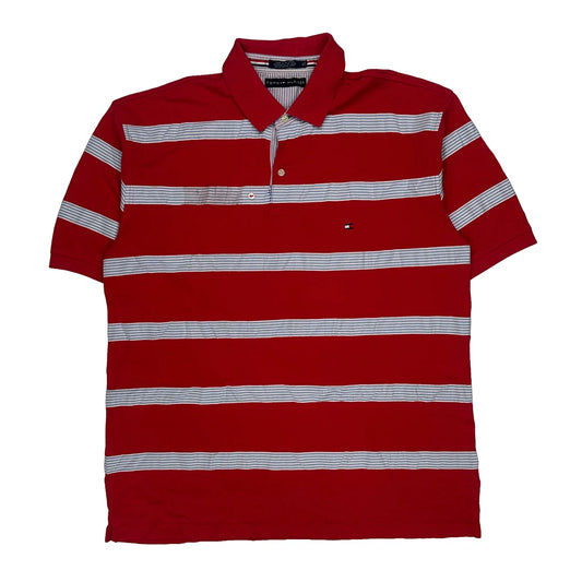 Tommy Hilfiger Striped Polo Shirt - XL Red Cotton