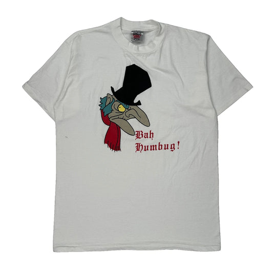 Bah Humbug! Oneita Christmas T-Shirt - XL White Cotton