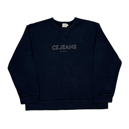 Calvin Klein Jeans Sweatshirt - Large Navy Cotton Blend