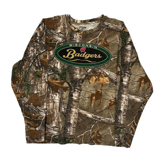 Wisconsin Badgers Signature Camo Long Sleeve T-Shirt - Large Green Cotton
