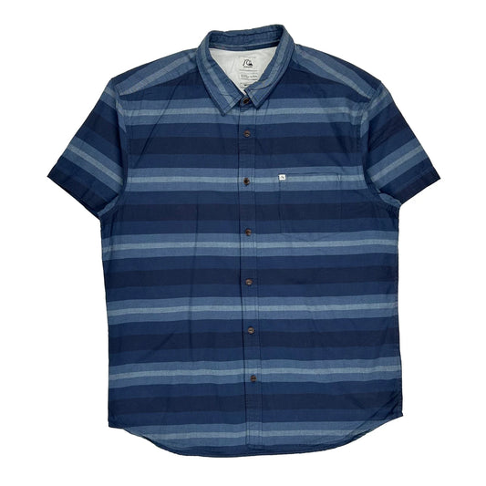 Vintage Quiksilver Striped Short Sleeve Shirt - XL Blue Cotton