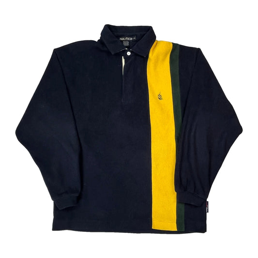 Vintage Nautica Striped Fleece - Large Navy Polyester