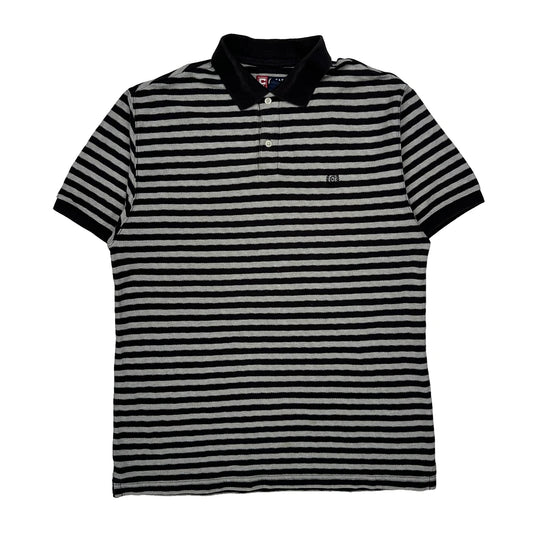 Vintage Chaps Ralph Lauren Striped Polo Shirt - Medium Black & White Cotton