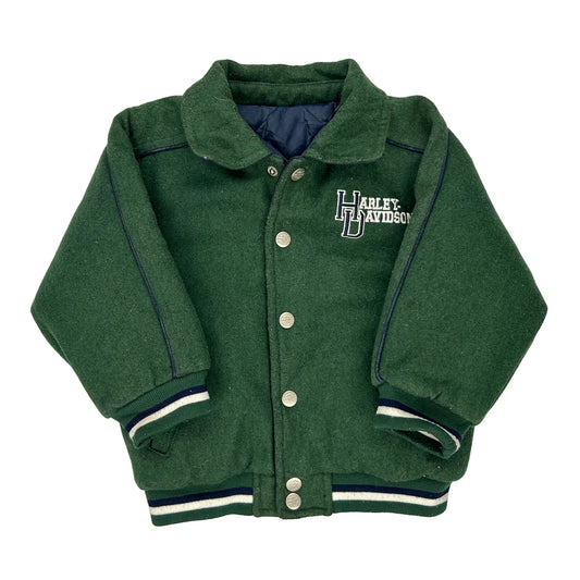 Age 3 Harley Davidson Graphic Varsity Jacket - Small Green Wool Blend