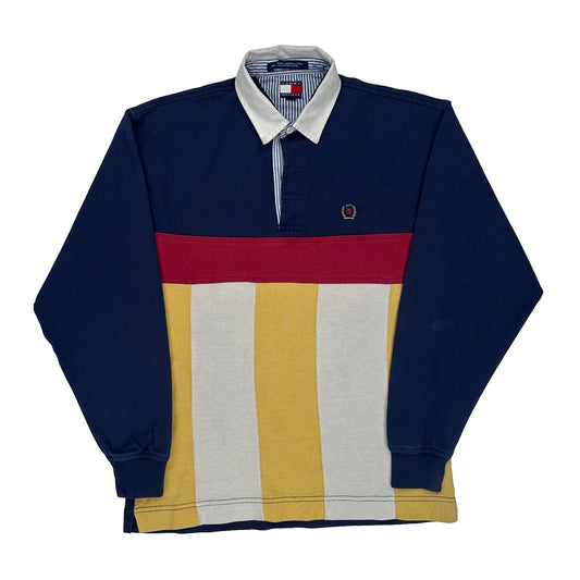 Vintage Tommy Hilfiger Striped Rugby Shirt - XL Blue Cotton