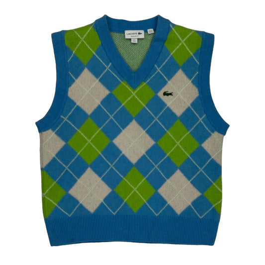 Vintage Lacoste Argyle Sweater Vest - Medium Blue Wool