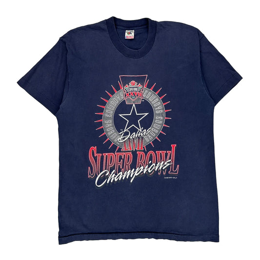 Dallas Cowboys Super Bowl Xxvii Champions Fruit Of The Loom Single Stitch T-Shirt - Large Navy Cotton
