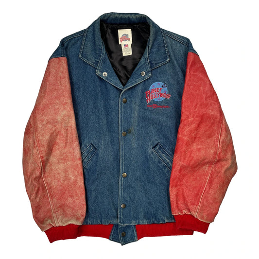 Vintage Planet Hollywood Graphic Varsity Jacket - Medium Blue Cotton
