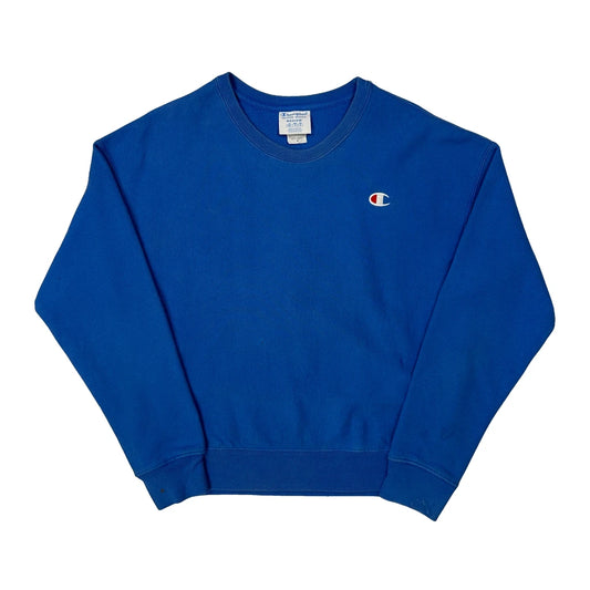 Vintage Reverse Weave Champion Sweatshirt - Medium Blue Cotton Blend