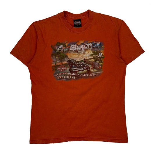 Florida Harley Davidson Graphic T-Shirt - Large Orange Cotton