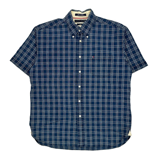 Indigo Tommy Hilfiger Checked Short Sleeve Shirt - Large Blue Cotton