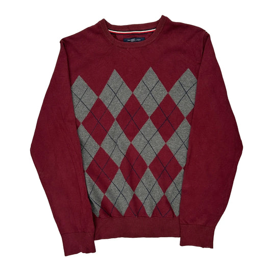 Tommy Hilfiger Argyle Jumper - Large Grey Cotton