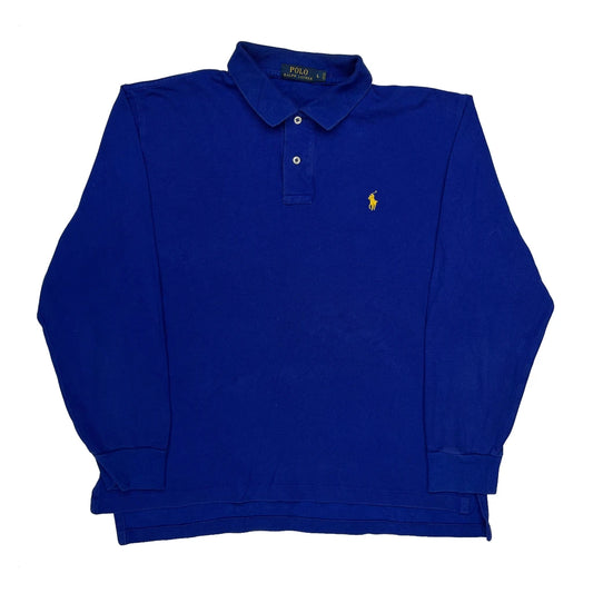 Vintage Polo By Ralph Lauren Long Sleeve Polo Shirt - Large Blue Cotton