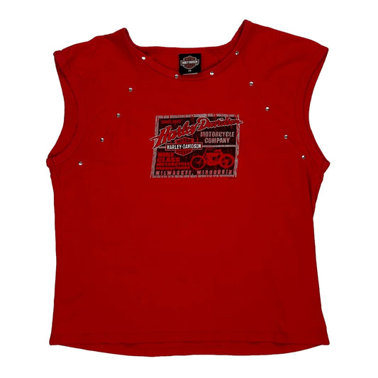 Made In USA Harley Davidson Studded Vest - 2XL Red Cotton