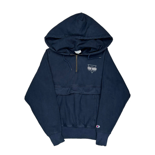 Vintage Reverse Weave Champion Hoodie - Small Navy Cotton