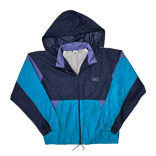 Vintage Asics Windbreaker - Large Blue Nylon