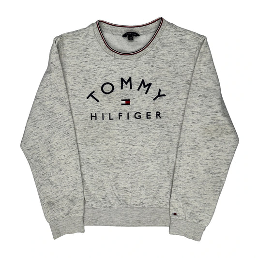 Vintage Tommy Hilfiger Spellout Sweatshirt - Large Grey Cotton