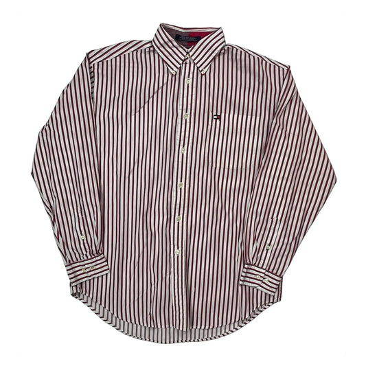 Vintage Tommy Hilfiger Striped Shirt - Medium Red Cotton