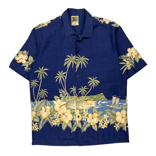 Winnie Fashion Floral Hawaiian Shirt - XL Blue Cotton