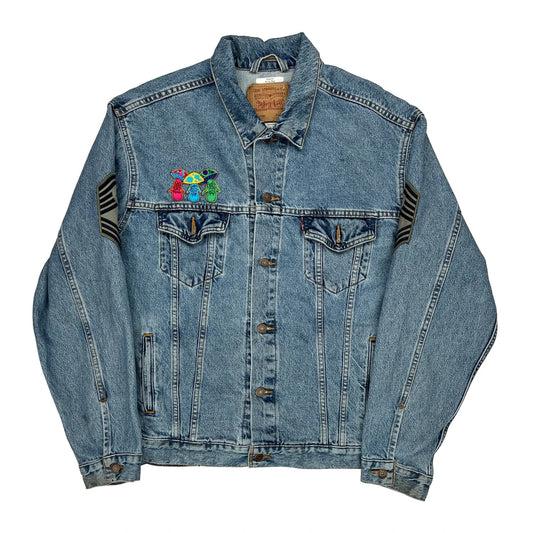 Upcycled Levis Graphic Denim Jacket - XL Blue Denim