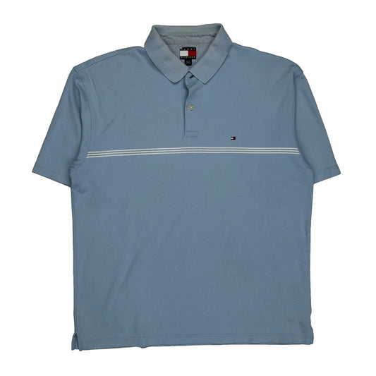 Vintage Tommy Hilfiger Striped Polo Shirt - XL Blue Cotton