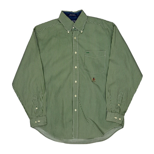Vintage Tommy Hilfiger Striped Shirt - Medium Green Cotton