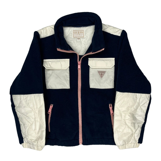 Vintage Age 8 Guess Contrast Stitch Fleece Jacket - Medium Cream Polyester