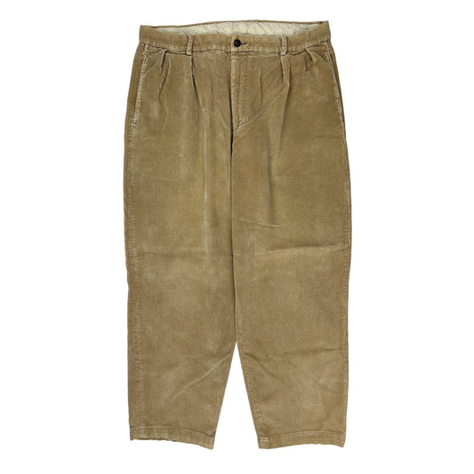 Vintage Nautica Pleated Loose Cord Trousers - 35″ Waist Beige Cotton