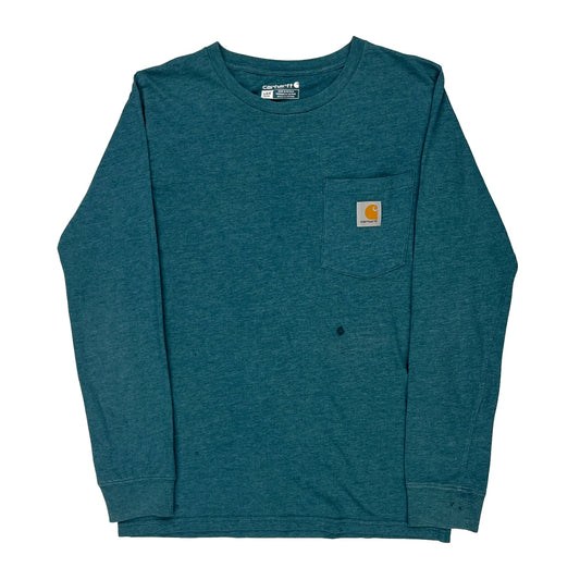 Age 14-16 Carhartt Long Sleeve T-Shirt - Large Blue Cotton