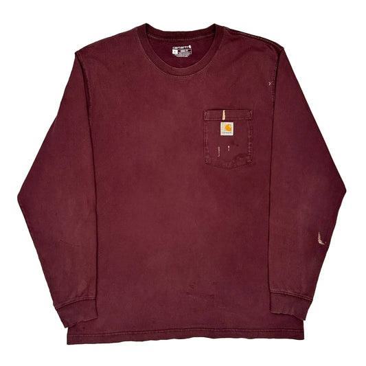 Carhartt Long Sleeve T-Shirt - Large Burgundy Cotton