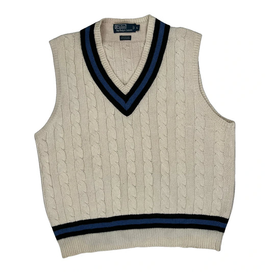 Polo By Ralph Lauren Sweater Vest - Large Cream Cotton Blend
