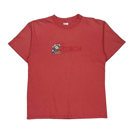 Single Stitch Georgia Desert Heat Graphic T-Shirt - Large Red Cotton