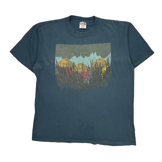 Oneita Single Stitch T-Shirt - XL Blue Cotton