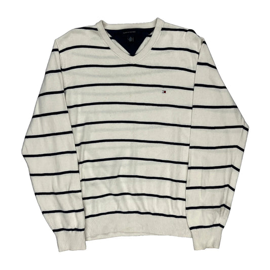 Tommy Hilfiger Striped Jumper - Medium Cream Cotton