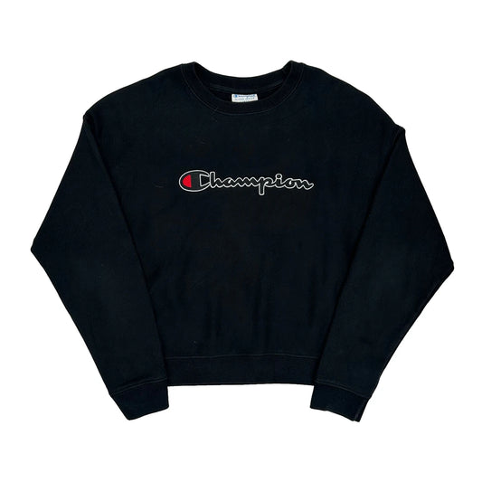 Vintage Reverse Weave Champion Spellout Sweatshirt - Large Black Cotton